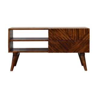 Solid Mango Wood Chestnut Finished 2 Drawer Lille Media Unit