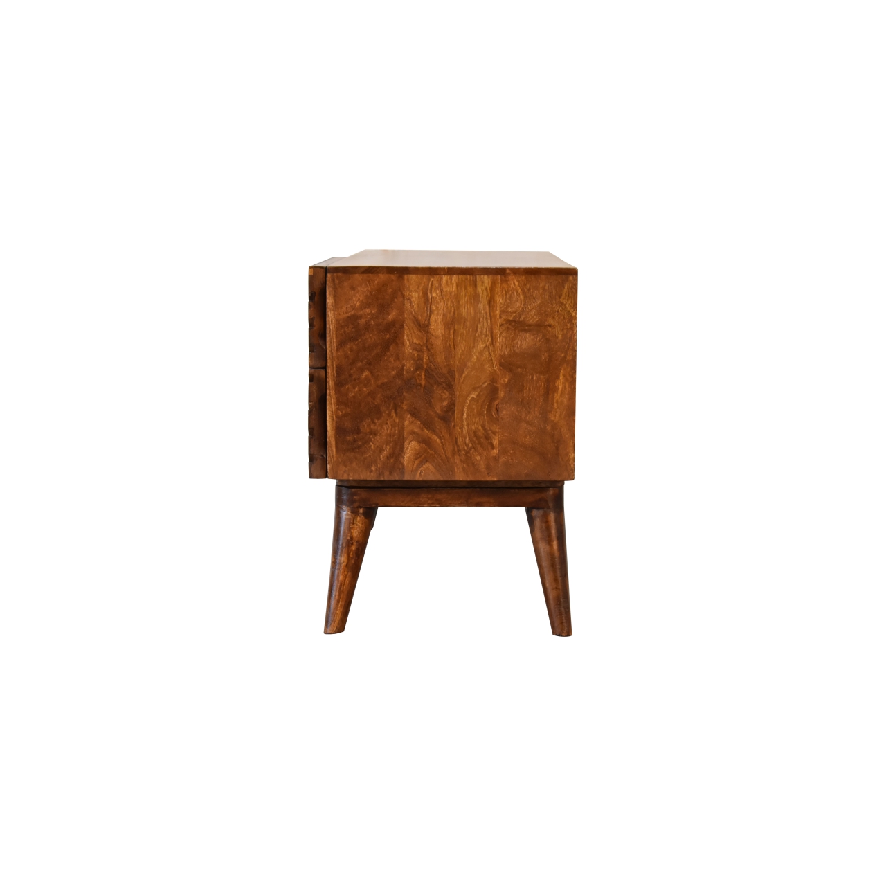 Solid Mango Wood Chestnut Finished 2 Drawer Lille Media Unit - Image 10