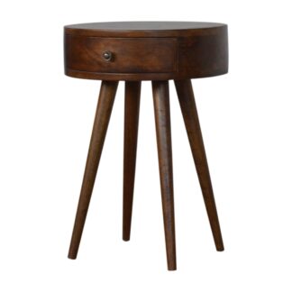 Solid Mango Wood Chestnut Finished Rounded Bedside Table/Cabinet