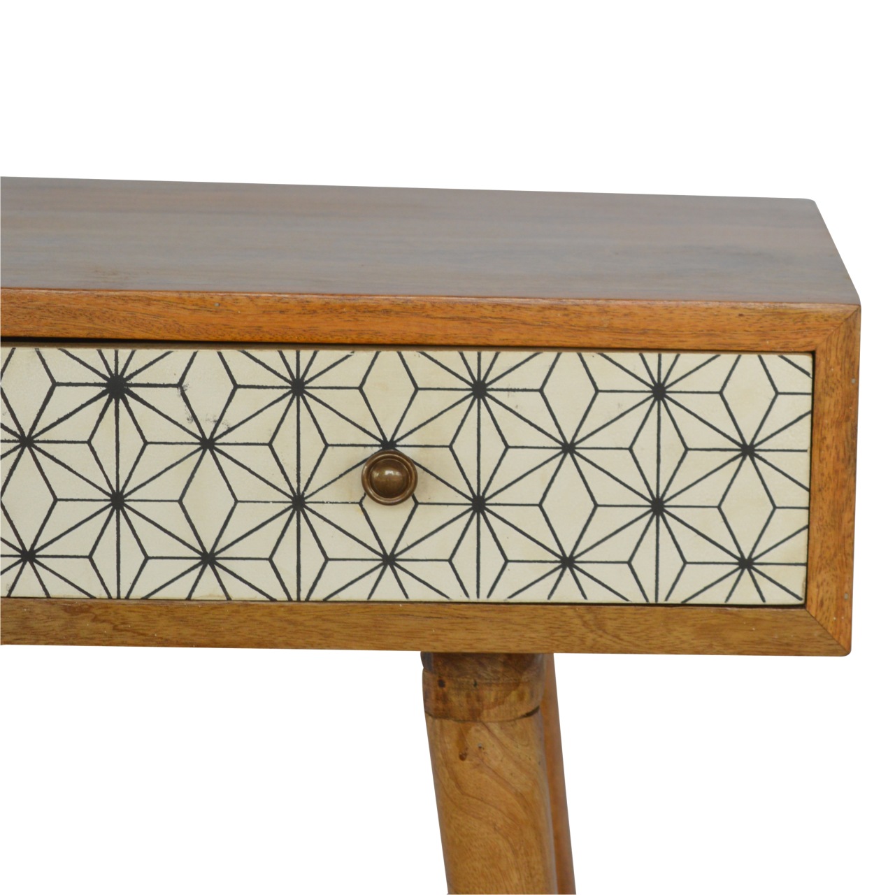Solid Oak Finished Mango Wood 3 Drawer Screen Print Scandinavian Desk - Image 4