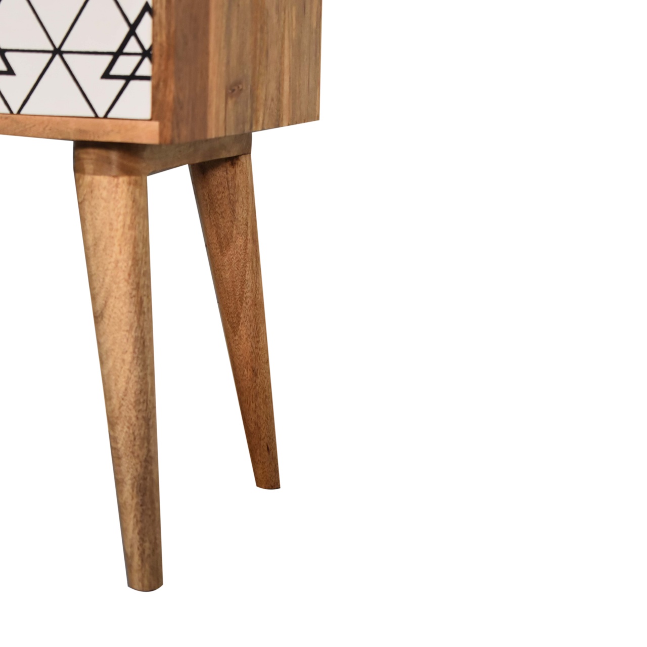 Solid Oak Finished Mango Wood Triangle Screen Print 2 Drawer Bedside - Image 7