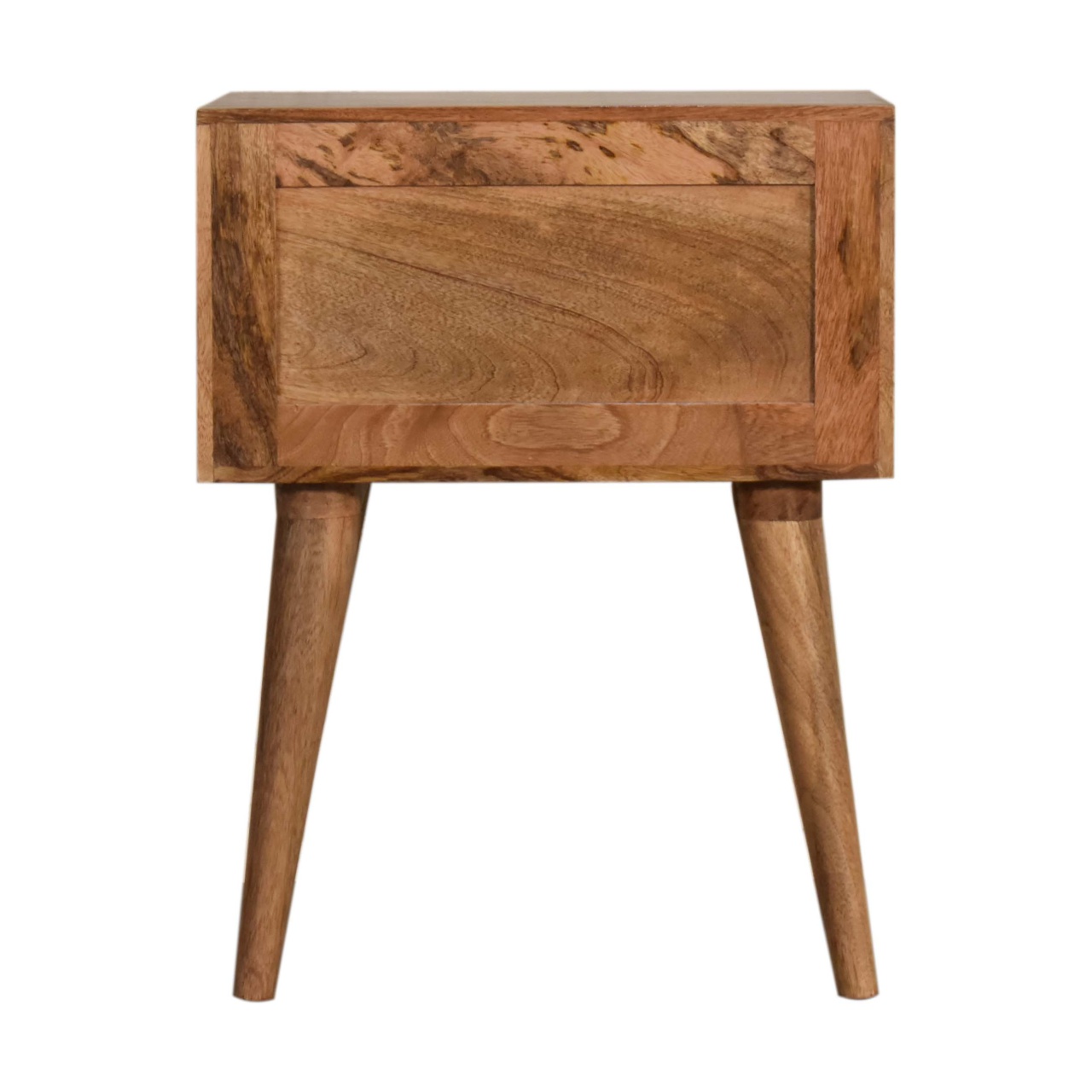 Solid Oak Finished Mango Wood Triangle Screen Print 2 Drawer Bedside - Image 9