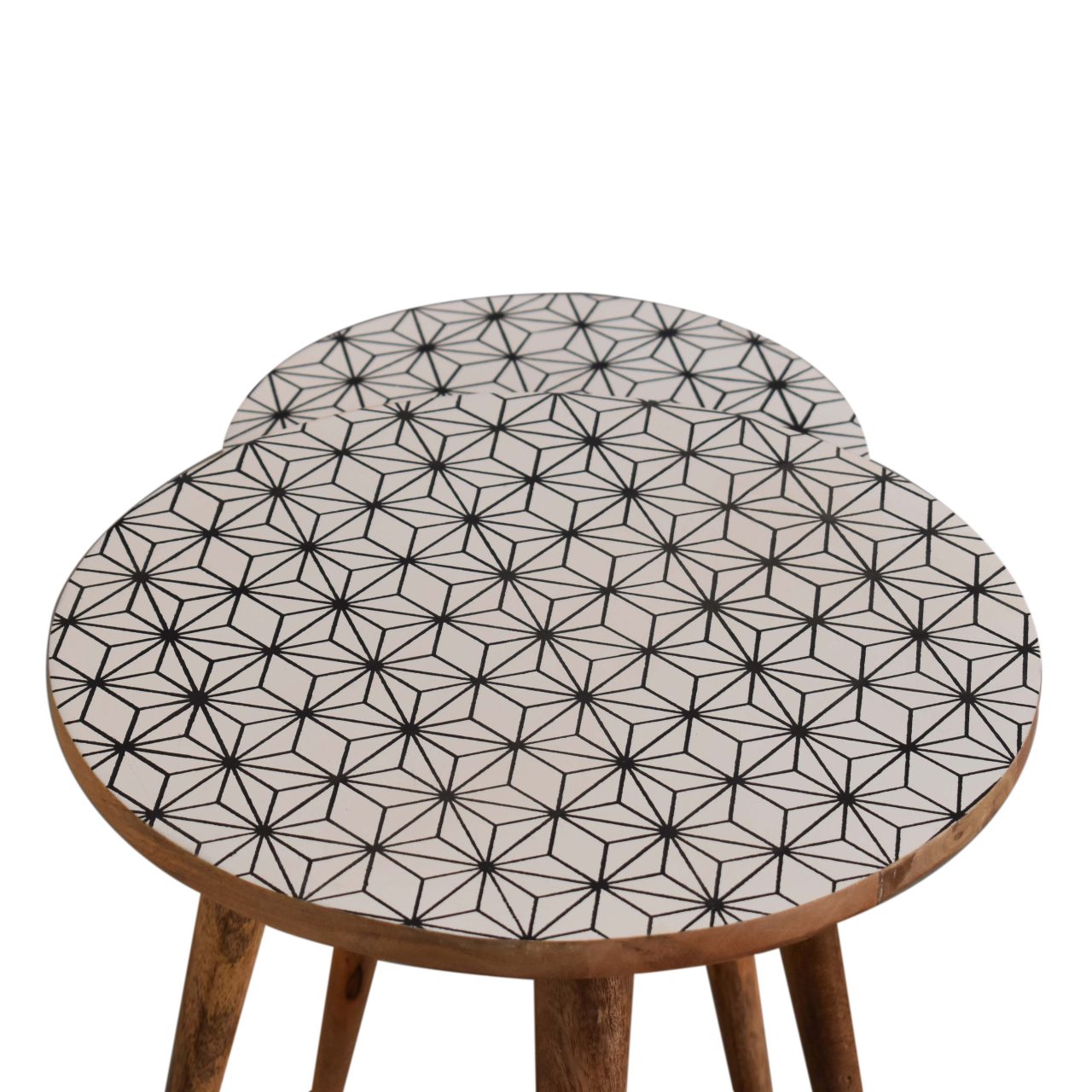 Solid Oak Finished Geometric Pattern Mango Wood Scandinavian Style Set of Two Lismore End Tables - Image 4