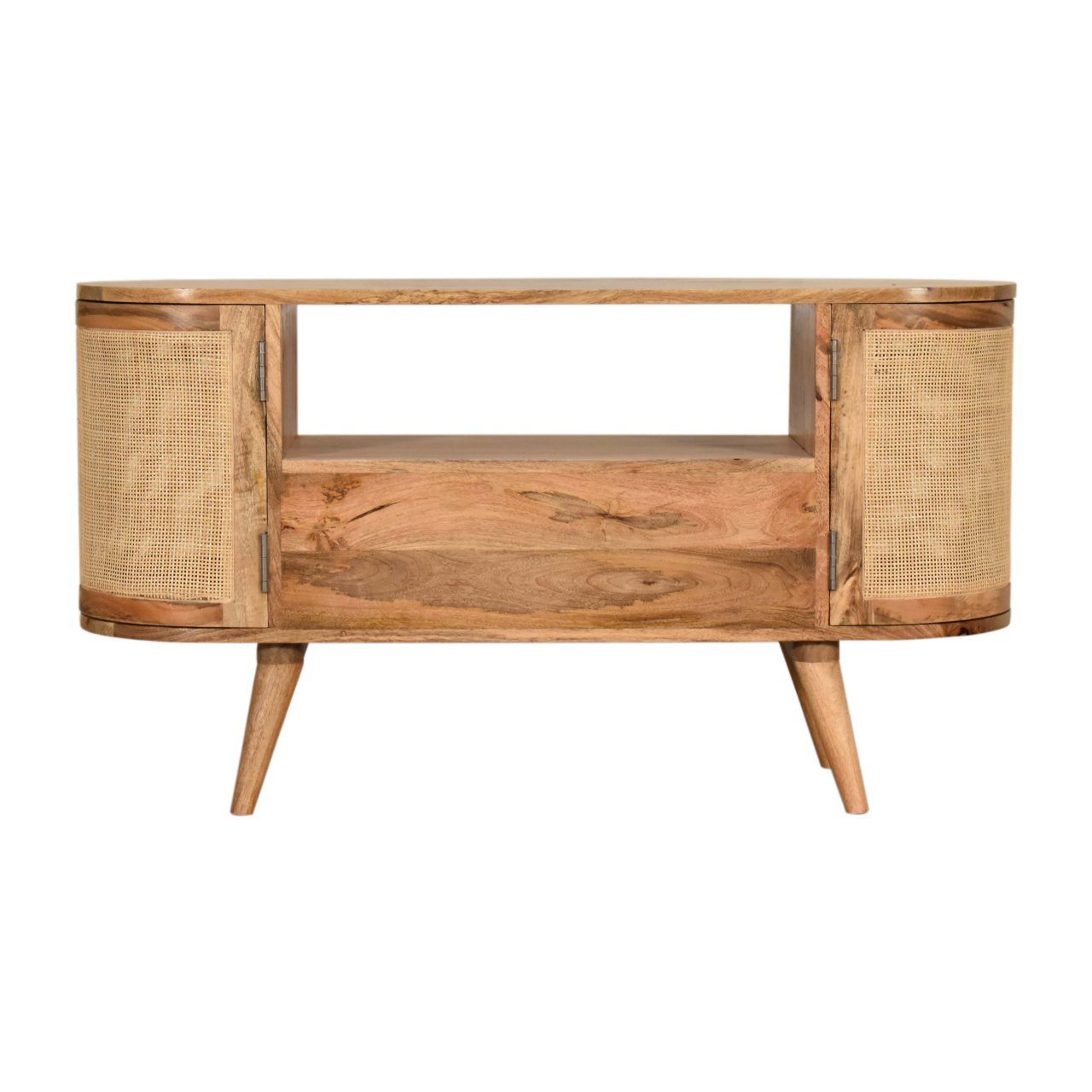 Solid Oak Finished + Hessian Mango Wood 2 Pod Door 1 Drawer Cabinet - Image 10
