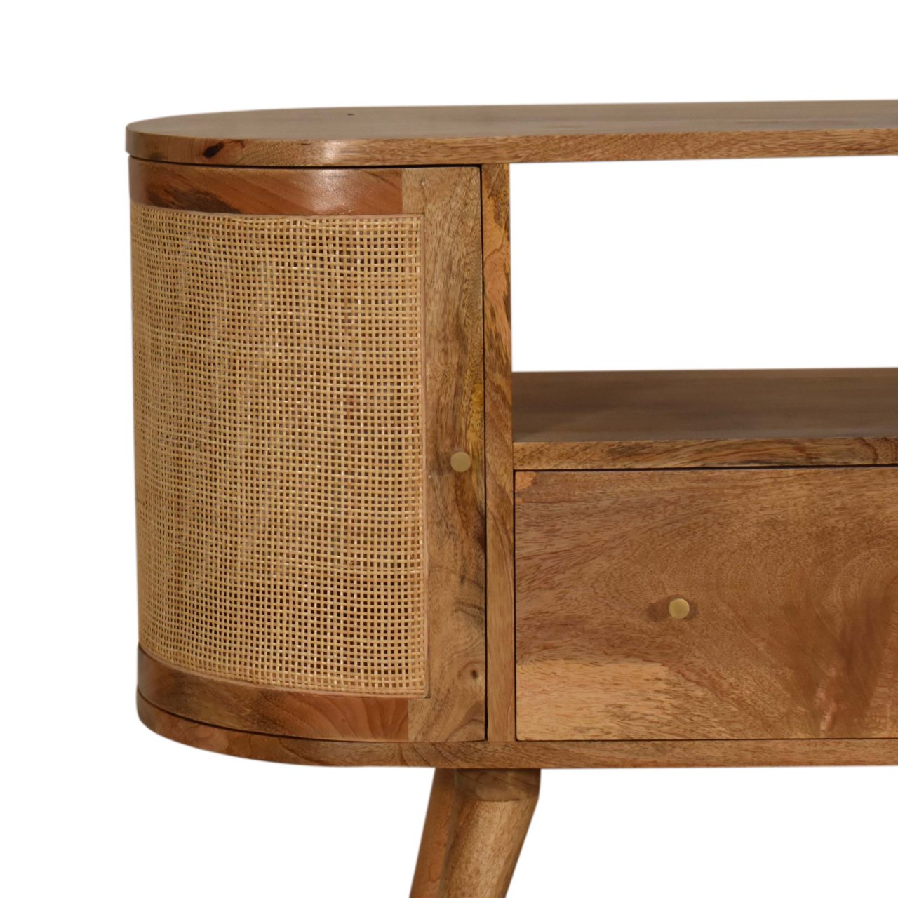 Solid Oak Finished + Hessian Mango Wood 2 Pod Door 1 Drawer Cabinet - Image 4