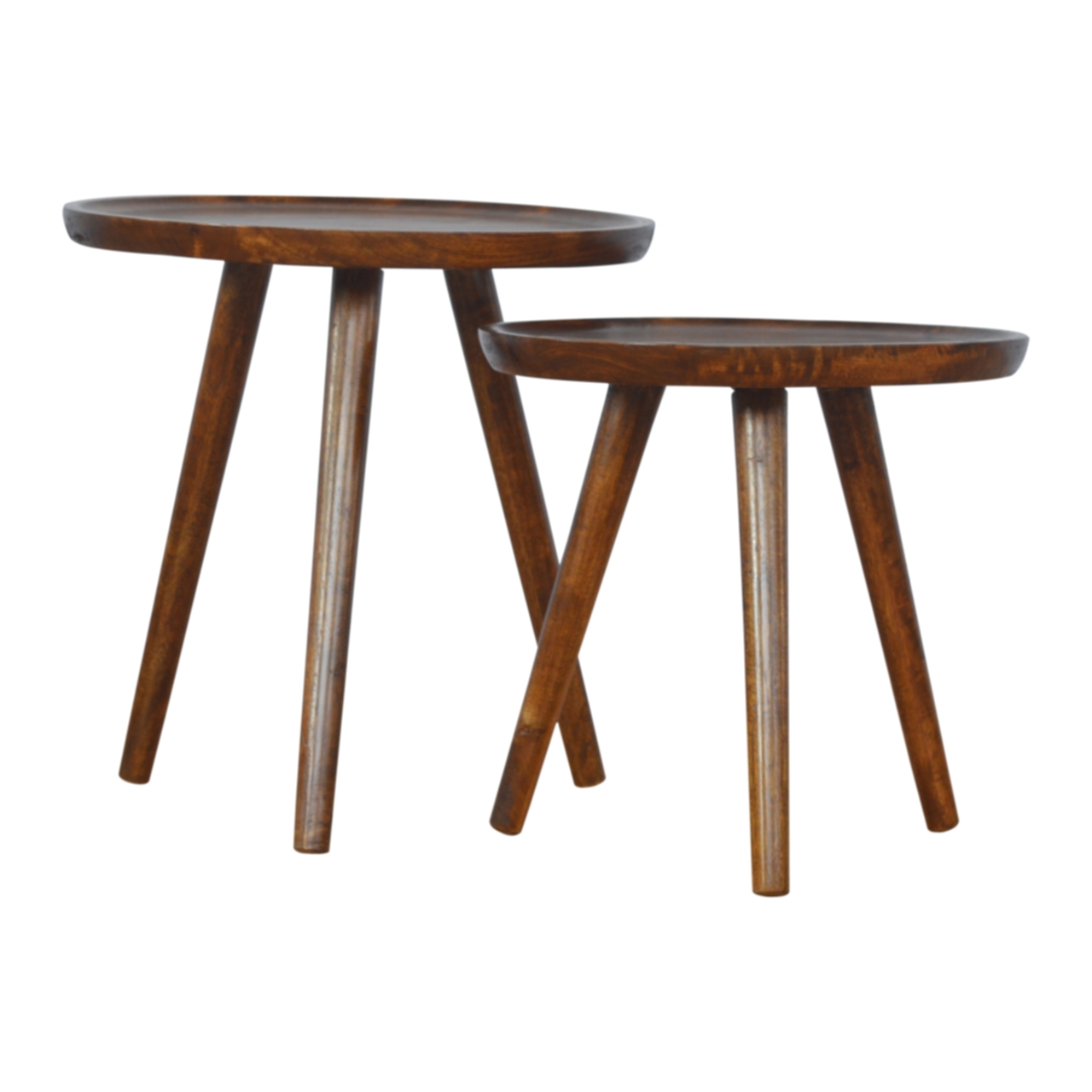Solid Chestnut Finished Geometric Country Style Mango Wood 2PC Nest of Tables - Image 3