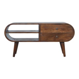 Solid Mango Wood Chestnut Finished Circular Media Unit