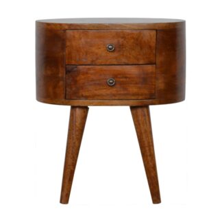 Solid Mango Chestnut Finished Wood Rounded Bedside Table/Cabinet