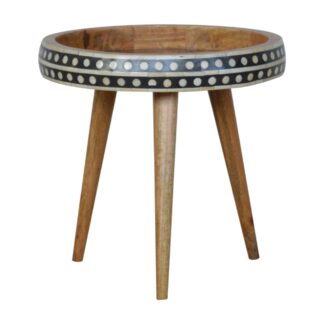 Solid Mango Wood Patterned Scandinavian Style End Table