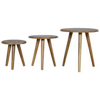 Solid Oak Finished Mango Wood Scandinavian Style 3PC Nest of Tables