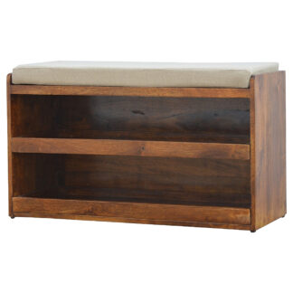 Solid Chestnut Finished Mango Wood Open Shoe Rack/Bench