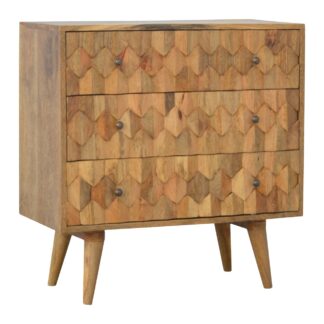 Solid Oak Finished Mango Wood 3 Drawer Carved Pineapple Front Chest