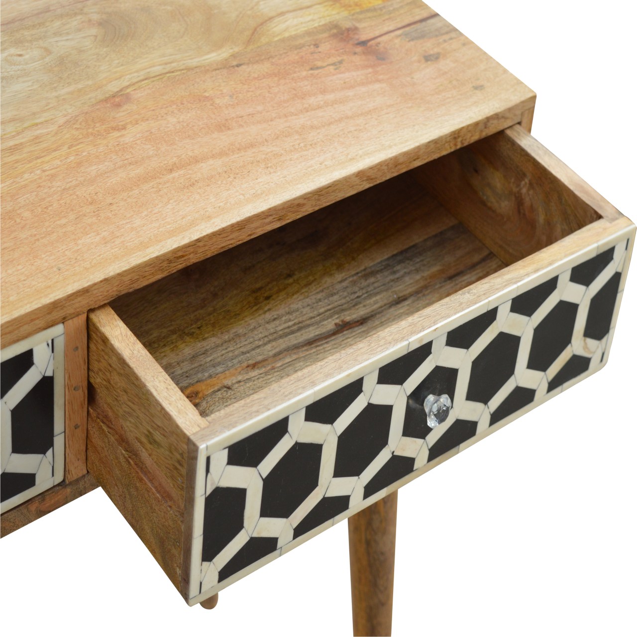 Solid Oak Finished Mango Wood Bone (Mother of Pearl) Inlaid Two Drawer Console1 - Image 4