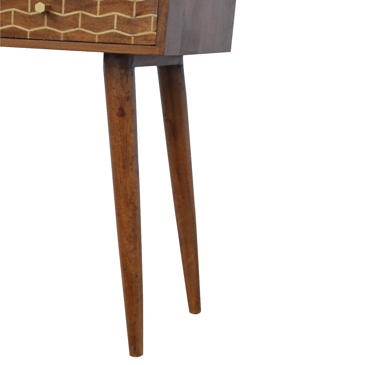 Solid Mango Wood Oak Finished 2 Drawer Chestnut Writing Desk with Gold Inlay Drawer Front - Image 6