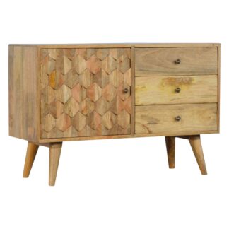 Solid Oak Finished Three Drawers One Hand Carved Pineapple Front Cupboard