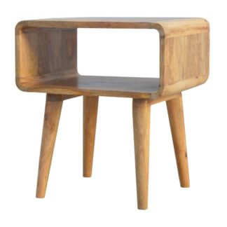 Solid Oak Finished Mango Wood Open Shelf Rounded Corner Cabinet/Table