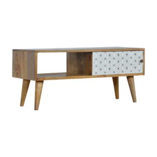 Solid Mango Wood Oak Finished Sliding Screen Print Door Media Unit