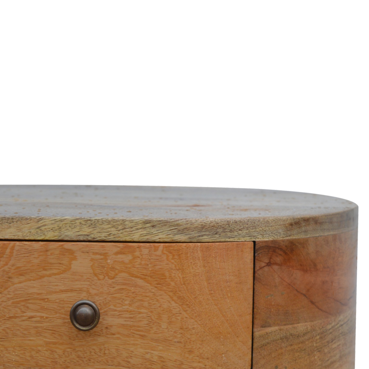 Solid Mango Wood Oak Finished Rounded Bedside Table - Image 5