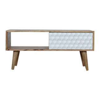 Solid Mango Wood Oak Finished Honeycomb Carved Sliding Door Media Unit